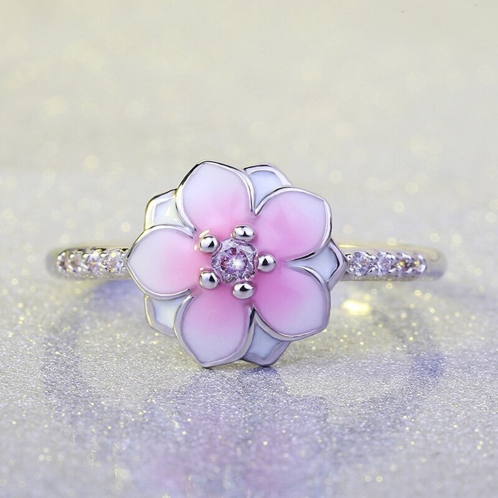 Pink Cherry Blossom Enamel Ring - Picture 2 of 5